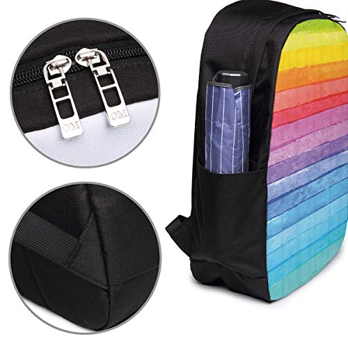 Rainbow Colored Horizontal Striped Lines Bright Hand Drawn Artistic Cute Design USB Backpack Carry On Bags 17 Inches Laptop Backpack For Travel School Business