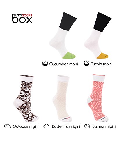 Rainbow Socks - Mujer Hombre Calcetines Sushi Salmón Pampanito Pulpo 2x Maki - 5 Pares - Tamaño 36-40