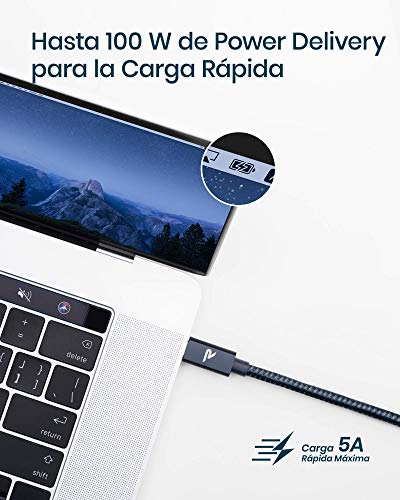 RAMPOW Cable USB C a USB C 3.2 Gen 2x2 con E-Mark, Cable Thunderbolt 3 con PD 3.0[20V/5A 100W], 4K@60Hz para Macbook Pro 16'' 2019/2017, iMac, Samsung S10/S9, Huawei P30, Nintendo Switch y más - 2M