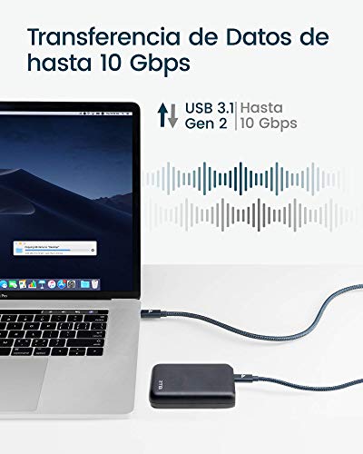 RAMPOW Cable USB C a USB C 3.2 Gen 2x2 con E-Mark, Cable Thunderbolt 3 con PD 3.0[20V/5A 100W], 4K@60Hz para Macbook Pro 16'' 2019/2017, iMac, Samsung S10/S9, Huawei P30, Nintendo Switch y más - 2M