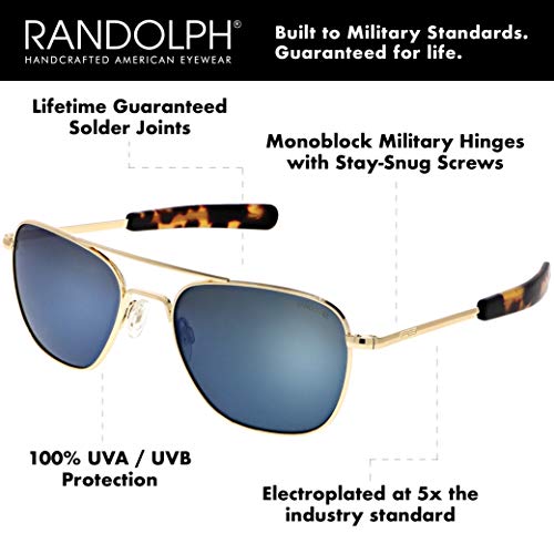 Randolph Classic Aviator Gafas de sol para hombre o mujer, color dorado, 100% UV