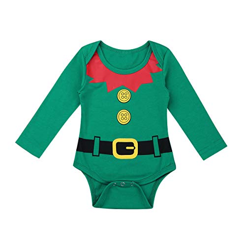 ranrann Disfraz Navidad para Bebé Niño Niña Conjunto de Elfo Mameluco Pantalones Rayados Sombrero de Navidad Traje Navideño Bebé Racién Nacido Verde 9-12 Meses