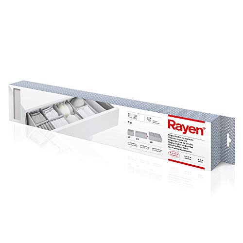 Rayen - Organizador de cajones plegable compuesto por 6 cajas de ordenación de ropa en diferentes tamaños. 2 cajas 14 x 14 x 10cm, 2 cajas 14 x 28 x 10 y 2 cajas 28 x 28 x 10. Gris Claro