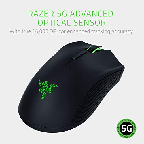 Razer Mamba Wireless Ratón Gaming con Sensor Óptico de 16.000 DPI, para Juegos con 7 Botones Programables, Interruptores Mecánicos, Hasta 50 Horas de Duración de la Batería, Negro