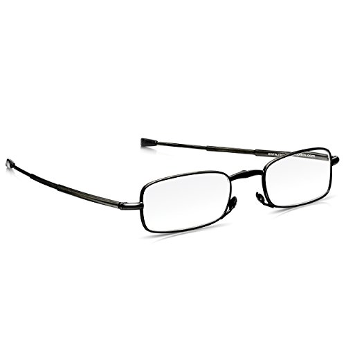 Read Optics Gafas de Lectura Plegables de Bolsillo con Estuche Incluido- Para Hombres/Mujeres de Marco Completo en Negro/Gris - Lentes Graduadas +1.5