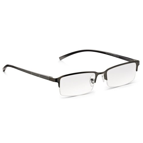 Read Optics Gafas de Lectura Presbicia Hombre +1,5 (o +1 a +3,5). Lentes Rectangulares Antireflejos y Rasguño Resistentes. Medio Marco, Bisagras de Resorte. Elegantes en Gris Oscuro Opaco