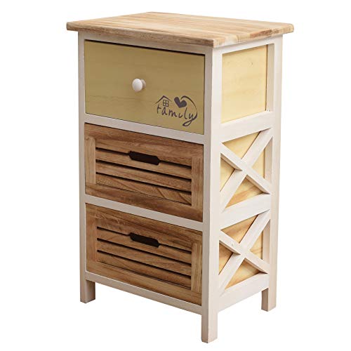 Rebecca Mobili Cómoda Mesilla de Noche 3 Cajones Madera Blanca Beige Casa de Campo Retro Dormitorio Bano - Medidas: 56 x 35 x 25 cm (AxANxFON) - Art. RE4340