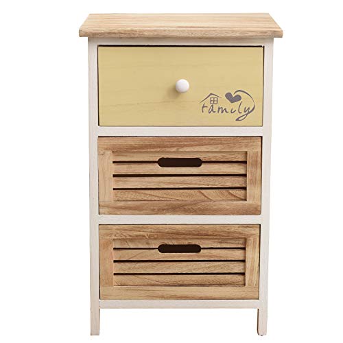 Rebecca Mobili Cómoda Mesilla de Noche 3 Cajones Madera Blanca Beige Casa de Campo Retro Dormitorio Bano - Medidas: 56 x 35 x 25 cm (AxANxFON) - Art. RE4340