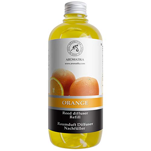 Recambio de Difusor de Caña Naranja 500ml - Difusor de Fragancia de Habitación - Mejor para Aromaterapia - Spa - Hogar - Cocina - Baño - Oficina - Fintess - Club - Restaurante - Boutique