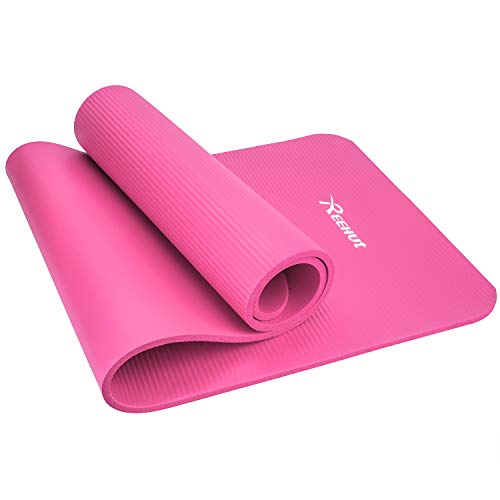 REEHUT Colchoneta de Yoga de NBR de Alta Densidad y Extra Gruesa de 12mm Diseñada para Pilates, Fitness y Entrenamiento - con Correa de Hombro 180cm x 61cm（Rosa）