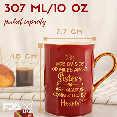 Regalo para Hermana, Regalos para Mejores Amigas, Taza de café con Tapa, para cumpleaños, Navidad,Uno al Lado del Otro o Millas de Distancia, Las Hermanas Siempre están conectadas por los Corazones