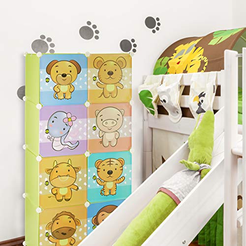 Relaxdays Armario Modular Infantil con Animales, Verde, 37x74x145 cm