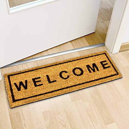 Relaxdays – Felpudo Welcome para la Entrada de su hogar Hecho de Fibras de Coco y PVC con Medidas 75 x 25 cm Antideslizante Elemento Decorativo, Color Natural