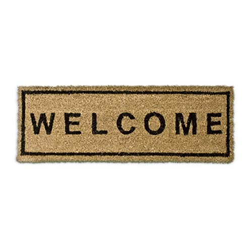 Relaxdays – Felpudo Welcome para la Entrada de su hogar Hecho de Fibras de Coco y PVC con Medidas 75 x 25 cm Antideslizante Elemento Decorativo, Color Natural