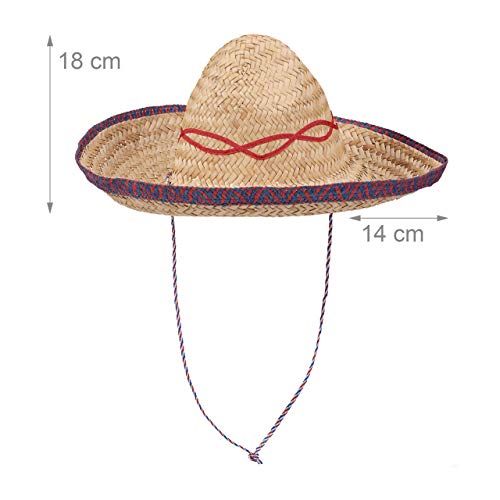 Relaxdays-Sombrero Mexicano, Gorro Fiesta, Accesorio Disfraz Mejicano, Cinta para la Barbilla, Paja, 1 Ud, 18 x 44 x 48 cm, Beige, color, talla única (10021527)