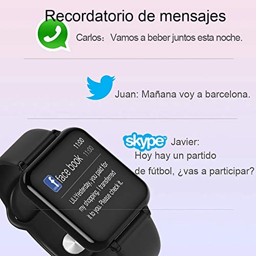 Reloj de Actividad Inteligente Sumergible con Pulsómetro, Monitor de sueño, Oxígeno en Sangre, Presión Arterial, Podómetro, Calorias, Mensajes, Llamadas.etc. en Español o Inglés para iOS o Android.