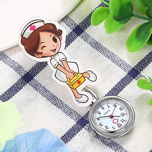 Reloj de enfermera con segunda mano para enfermeras y mujeres, 1-5 unidades, diseño de dibujos animados con clip, colgante de solapa para colgar en la clínica, estetoscopio, insignia de cuarzo