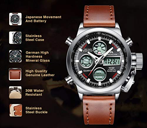 Relojes Hombre Reloj Militar Deportivos Digital Impermeable LED Cronometro Calendario Fecha Electrónico Reloj Grandes de Pulsera de Analógico Cuarzo Casual