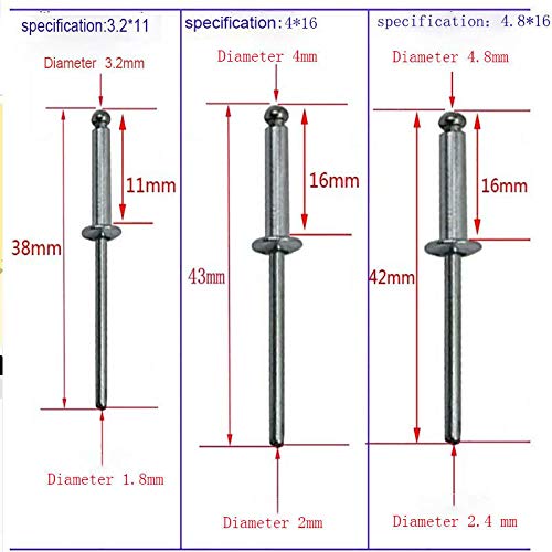 Remaches SUPERTOOL de aluminio Pop Remaches de gran brida, cabeza de cúpula abierta, 2,4/3,2/4/4,8 mm, paquete de 50 (4,8 x 25 mm)