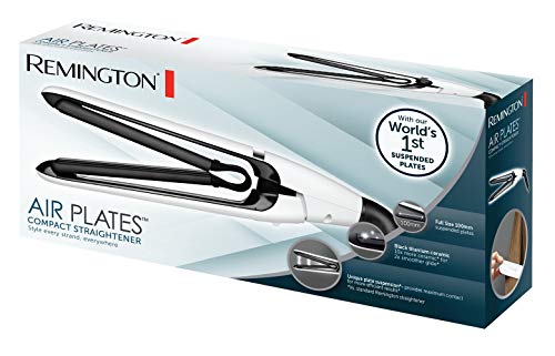 Remington Air Plates S2412 Plancha de Pelo Compacta, Cerámica Negra, Titanio, Suspensión de Placas Exclusiva, Color Blanco