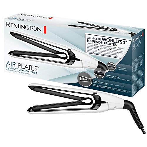 Remington Air Plates S2412 Plancha de Pelo Compacta, Cerámica Negra, Titanio, Suspensión de Placas Exclusiva, Color Blanco