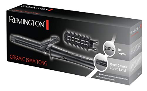 Remington Ceramic Tong CI1019 - Rizador de pelo, Pinza de 19 mm, Cerámica, Accesorio Cepillo, Punta Fría, Negro