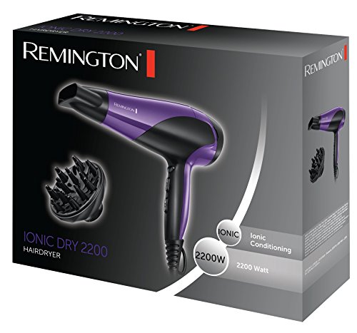 Remington Ionic Dry D3190 Secador de Pelo, Secador Iónico, Difusor y Concentrador, 2200 W, Morado y Negro