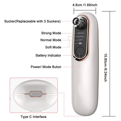 Removedor de vacío de espinillas con cámara, Limpiador de poros visual Extractor de acné facial de succión eléctrica recargable, 5.0M Píxeles 20X Aumento, Teléfono Pantalla en tiempo real 1080P