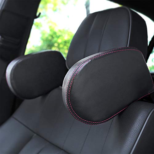 Reposacabezas de piel. Sujeta Cabezas para Coche, Almohada de Seguridad del cuello. Soporte ajustable para Asiento de Coche. Piel color negro.