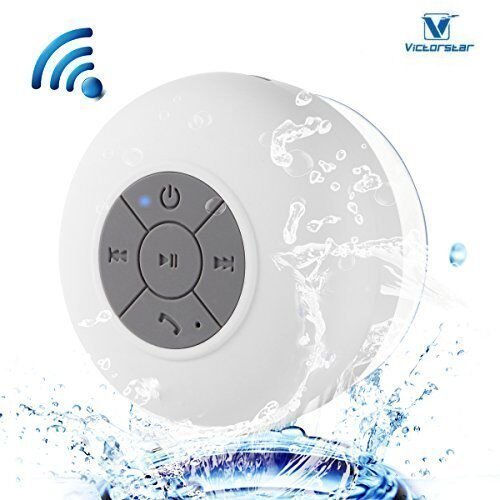 Resistente al agua Bluetooth 3.0 Ducha Altavoz, Altavoz Portátil de Manos Libres con Mic Incorporado, 6h de Tiempo de Juego, Botones de Control y Ventosa Dedicado para Duchas,Cuarto de baño,Piscina,Barco,Coche, Playa,al aire libre Usar (White)