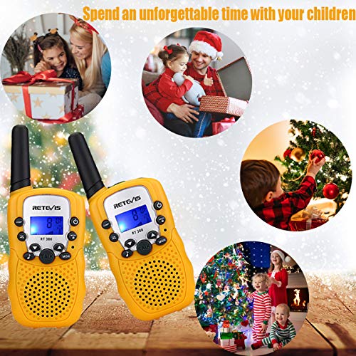 Retevis RT388 Walkie Talkie Niños PMR446 8 Canales LCD Pantalla Linterna Incorporado VOX 10 Tonos de Llamada Walkie Talkie Niñas Juguete Regalo para Niños (Amarillo, 1 Par)