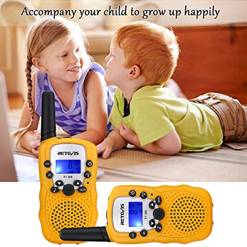 Retevis RT388 Walkie Talkie Niños PMR446 8 Canales LCD Pantalla Linterna Incorporado VOX 10 Tonos de Llamada Walkie Talkie Niñas Juguete Regalo para Niños (Amarillo, 1 Par)