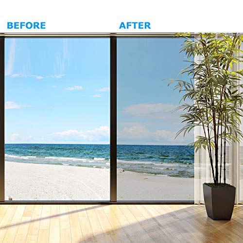 Rhodesy Vinilo Ventana Plata Protector, Homegoo Película Adhesiva Unidireccional Reflectante para Ventana, Control de Calor Anti UV Bloqueador Solar, Protección de Privacidad, 90 * 200cm