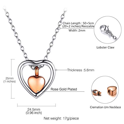 Richsteel Colgante Oro de Rosa Corazón Collar Acero Inoxidable Colgante Cenizas Perfume Flores secas Guardapelo 22 Pulgadas Collar Acero Inoxidable Hombre Mujer