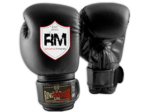 ringmasteruk infantil de boxeo Cuero Sintético Guantes de entrenamiento de boxeo boxeo guante negro, hombre mujer Infantil, negro