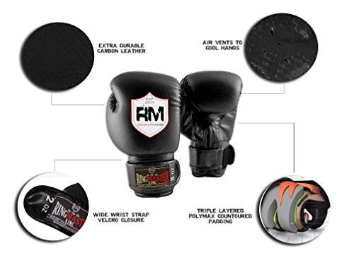 ringmasteruk infantil de boxeo Cuero Sintético Guantes de entrenamiento de boxeo boxeo guante negro, hombre mujer Infantil, negro