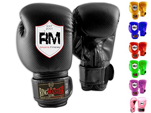 ringmasteruk infantil de boxeo Cuero Sintético Guantes de entrenamiento de boxeo boxeo guante negro, hombre mujer Infantil, negro