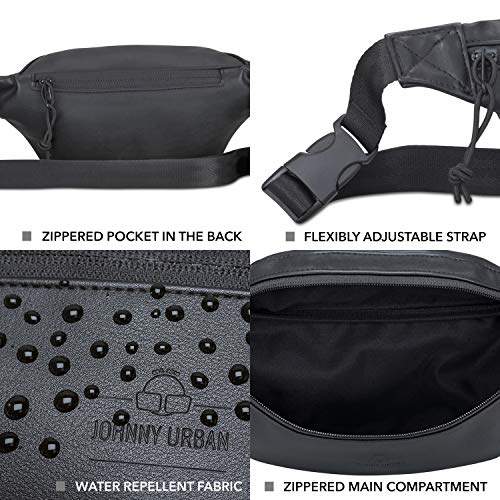 Riñonera Hombre y Mujer Negro - JOHNNY URBAN Toni Riñoneras Hip Bag de Cuero Imitación para Festivales y Deportes - Bolsa de Cintura Hipster Fanny Pack Bolso de Viaje Repelente al Agua