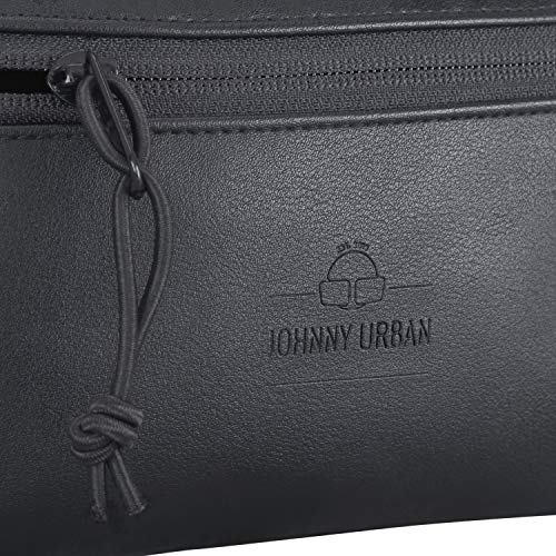 Riñonera Hombre y Mujer Negro - JOHNNY URBAN Toni Riñoneras Hip Bag de Cuero Imitación para Festivales y Deportes - Bolsa de Cintura Hipster Fanny Pack Bolso de Viaje Repelente al Agua