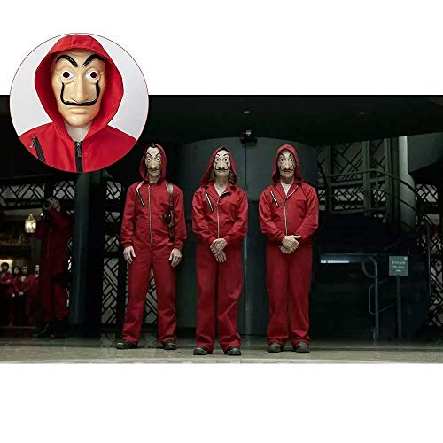 Riou Kit de La Casa De Papel, Disfraz de Ladrón, Salvador Dalí Traje de Cosplay para Carnaval Navidad Halloween Ropa y Máscara para Adultos y Niños