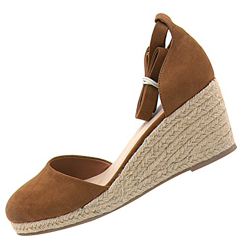 rismart Señoras Mujeres Cuña Verano Tobillo Correas Espadrilles Sandalias y Chanclas SN02715(Marrón Claro,EU39)