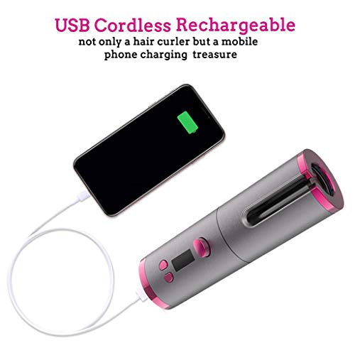 Rizador de pelo inalámbrico con carga USB, pantalla LCD, herramienta de estilo giratorio automático con temporizador