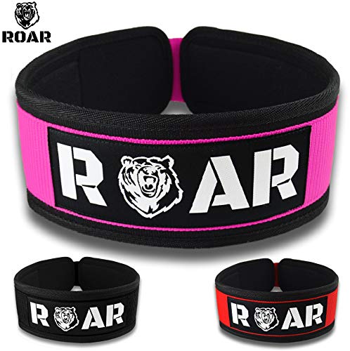 Roar® Cinturón Lumbar Gimnasio, Cinturon Gimnasio Hombre y Mujer, Cinturon Halterofilia, Powerlifting, Crossfit, Levantamiento Peso, Musculacion, Cinturon Gym Hombre, Cinturon Pesas (Rosa, S)