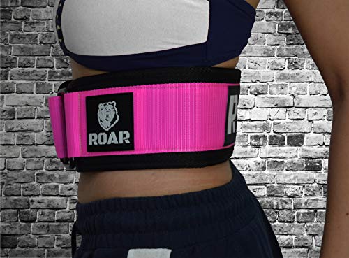 Roar® Cinturón Lumbar Gimnasio, Cinturon Gimnasio Hombre y Mujer, Cinturon Halterofilia, Powerlifting, Crossfit, Levantamiento Peso, Musculacion, Cinturon Gym Hombre, Cinturon Pesas (Rosa, S)