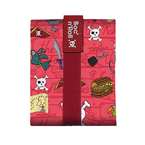 Roll'eat - Boc'n'Roll Kids - Funda Porta Bocadillos Infantil Ecológica y Reutilizable sin BPA, Piratas Rojo