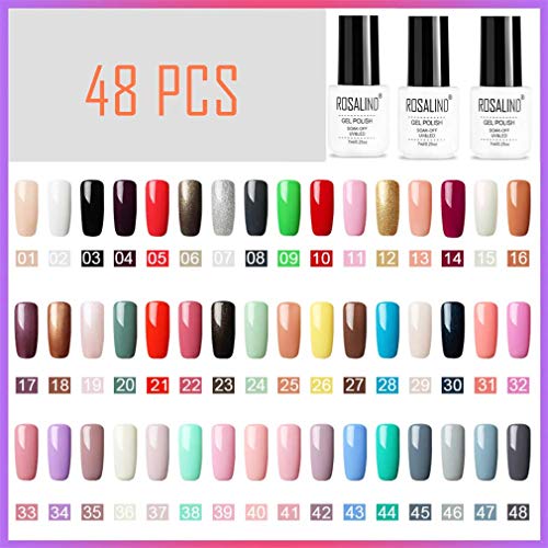 ROSALIND 48PCS / Set, Colección de color puro UV Gel Nail Polish Set Nail Art Esmalte de uñas semipermanente…