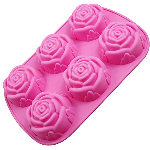 Rose Molde de silicona multifuncional de 6 cavidades, molde de pastel, molde de chocolate, molde de jabón hecho a mano, moldes de jabón de silicona, para hacer su propio muffin, mousse, pudín etc