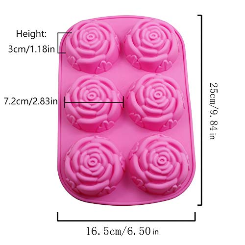 Rose Molde de silicona multifuncional de 6 cavidades, molde de pastel, molde de chocolate, molde de jabón hecho a mano, moldes de jabón de silicona, para hacer su propio muffin, mousse, pudín etc