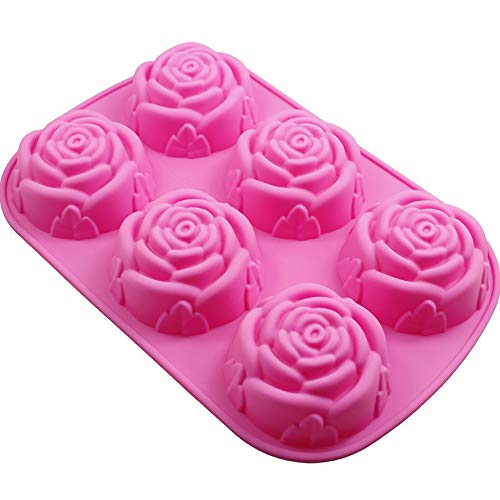 Rose Molde de silicona multifuncional de 6 cavidades, molde de pastel, molde de chocolate, molde de jabón hecho a mano, moldes de jabón de silicona, para hacer su propio muffin, mousse, pudín etc