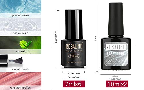 ROSLAIND Kit de inicio esmalte de uñas de gel 24W/48W Luz LED UV ajustable (3 temporizadores) remojo Gel 6pcs Verano Otoño Nude Color Set Herramientas de manicura Essentials Diseños de uñas